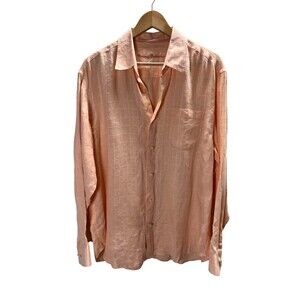 Tommy Bahama Shirt Men's Size Large Orange 100% Linen Button Up Long Sleeve